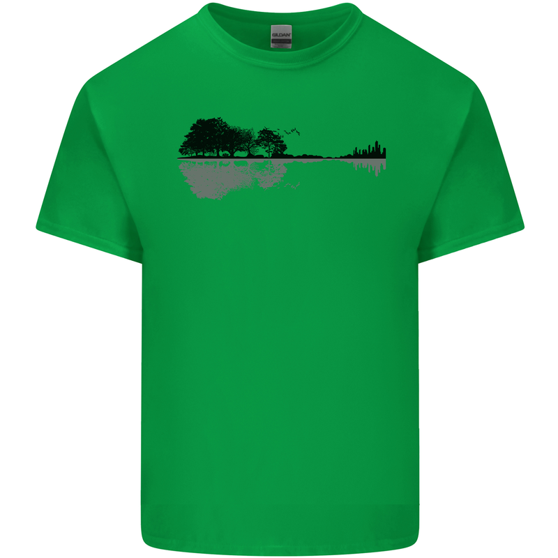 Guitar City Reflection Guitarist Electric Mens Cotton T-Shirt Tee Top Irish Green