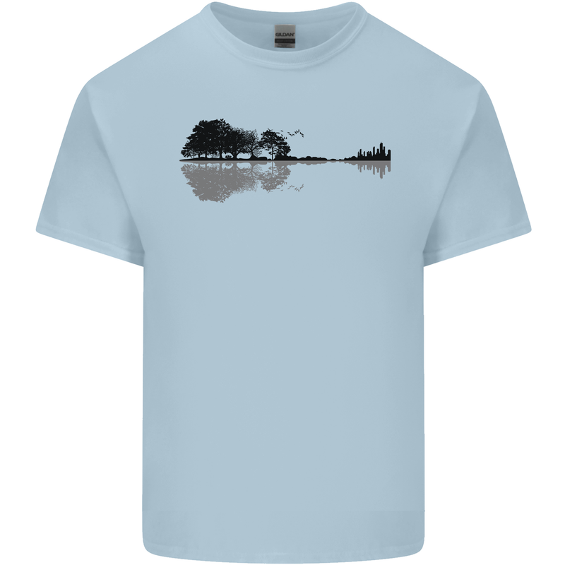 Guitar City Reflection Guitarist Electric Mens Cotton T-Shirt Tee Top Light Blue