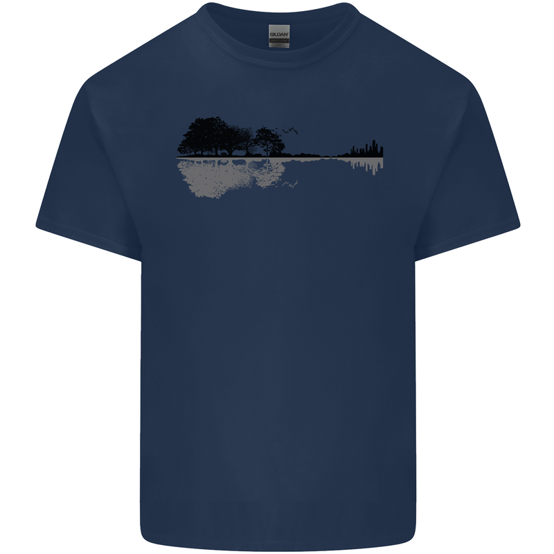 Guitar City Reflection Guitarist Electric Mens Cotton T-Shirt Tee Top Navy Blue