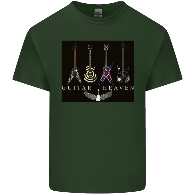 Guitar Heaven Guitarist Electric Acoustic Mens Cotton T-Shirt Tee Top Forest Green