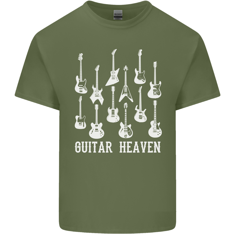 Guitar Heaven Guitarist Electric Acoustic Mens Cotton T-Shirt Tee Top Military Green