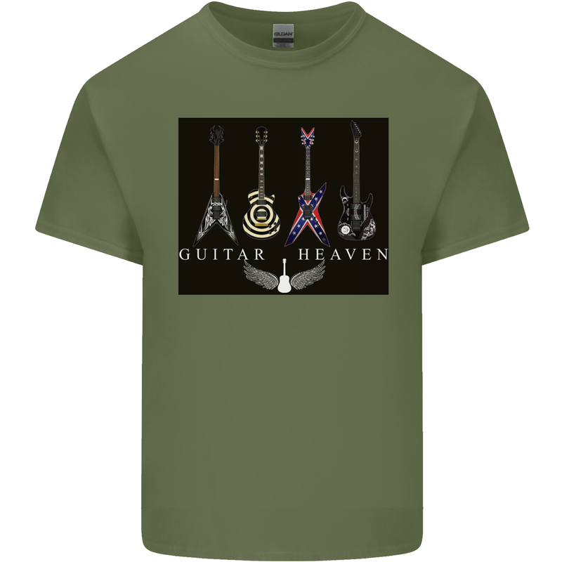 Guitar Heaven Guitarist Electric Acoustic Mens Cotton T-Shirt Tee Top Military Green