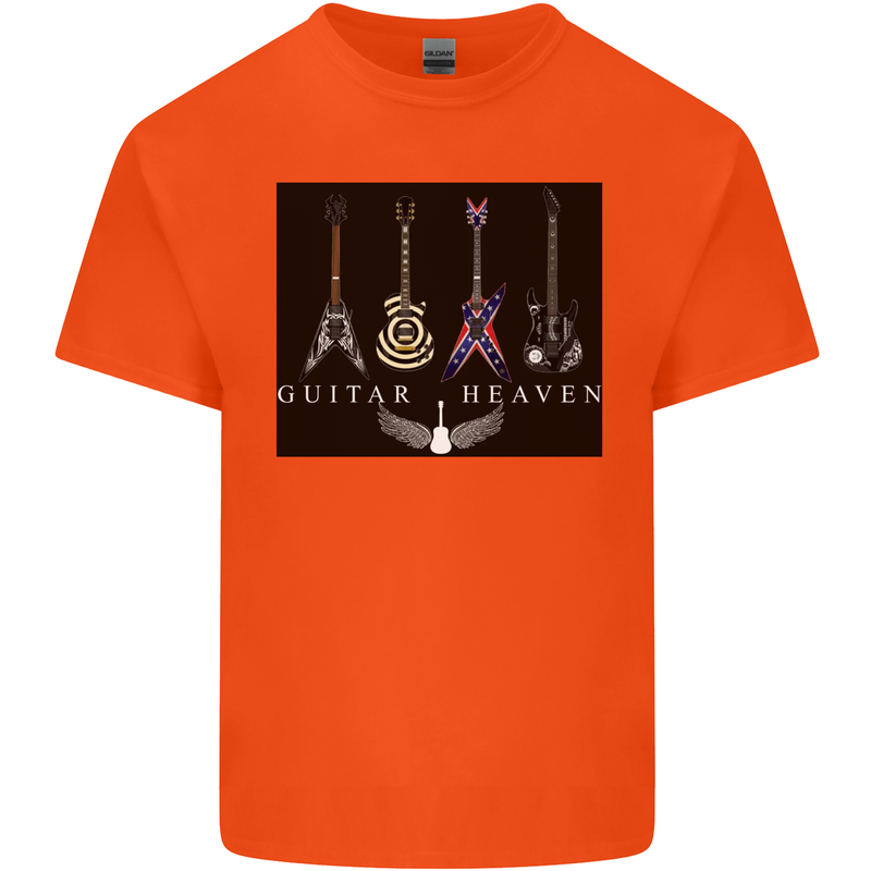Guitar Heaven Guitarist Electric Acoustic Mens Cotton T-Shirt Tee Top Orange