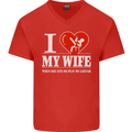 Guitar I Love My Wife Guitarist Electric Mens V-Neck Cotton T-Shirt Red
