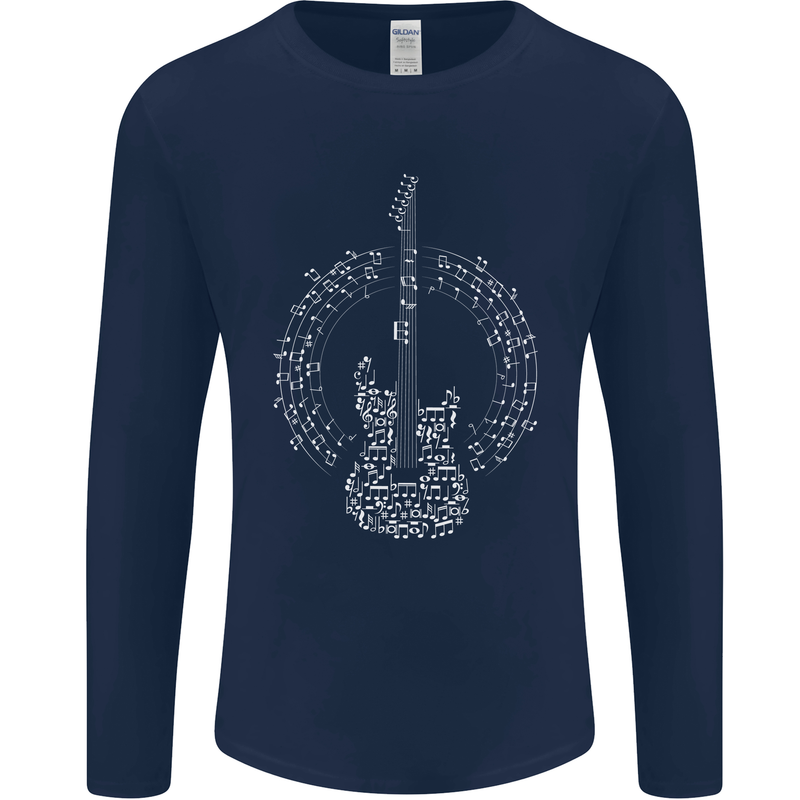Guitar Notes Electirc Guitarist Player Rock Mens Long Sleeve T-Shirt Navy Blue