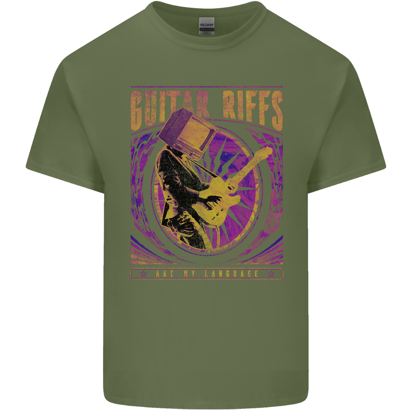 Guitar Riffs Are My Language Guitarist Mens Cotton T-Shirt Tee Top Military Green