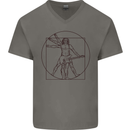 Guitar Vitruvian Man Guitarist Mens V-Neck Cotton T-Shirt Charcoal