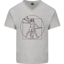 Guitar Vitruvian Man Guitarist Mens V-Neck Cotton T-Shirt Sports Grey
