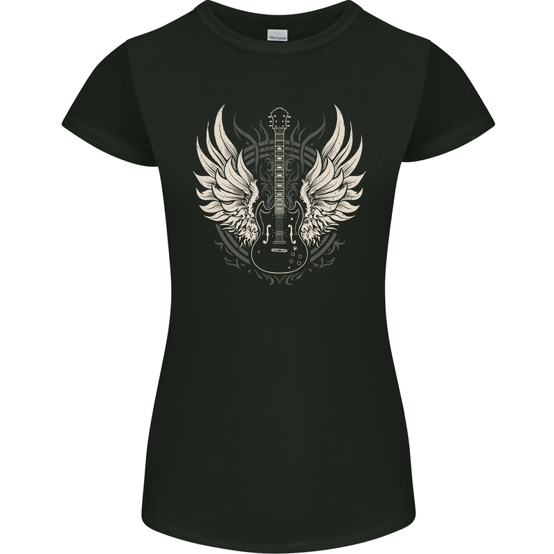 Guitar Wings Rock n Roll Music Heavy Metal Womens Petite Cut T-Shirt Black