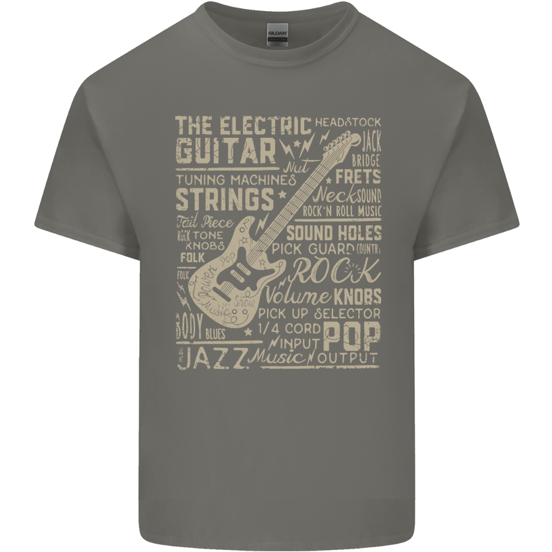 Guitar Word Art Guitarist Electric Acoustic Mens Cotton T-Shirt Tee Top Charcoal