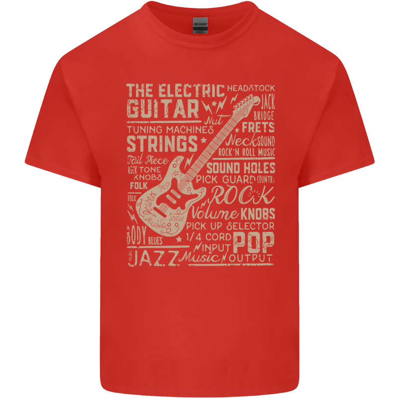 Guitar Word Art Guitarist Electric Acoustic Mens Cotton T-Shirt Tee Top Red