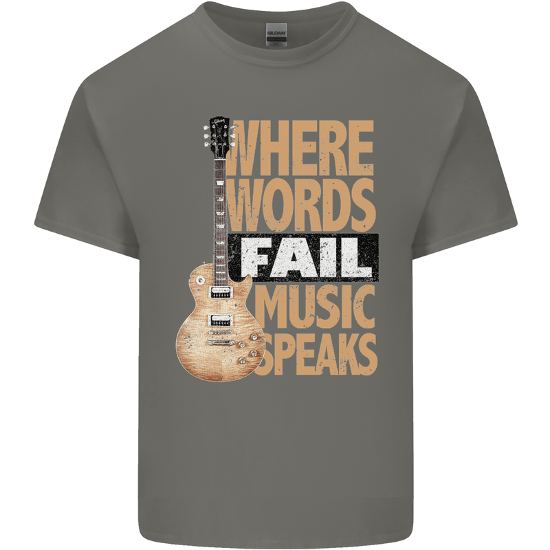 Guitar Words Fail Music Speaks Guitarist Mens Cotton T-Shirt Tee Top Charcoal