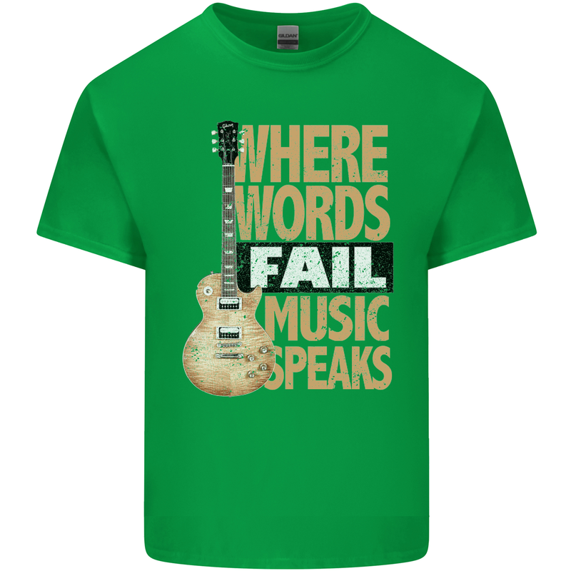 Guitar Words Fail Music Speaks Guitarist Mens Cotton T-Shirt Tee Top Irish Green