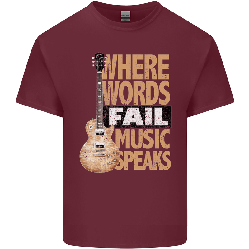 Guitar Words Fail Music Speaks Guitarist Mens Cotton T-Shirt Tee Top Maroon