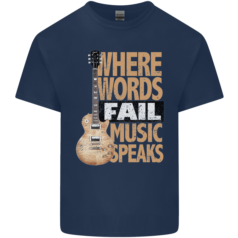 Guitar Words Fail Music Speaks Guitarist Mens Cotton T-Shirt Tee Top Navy Blue