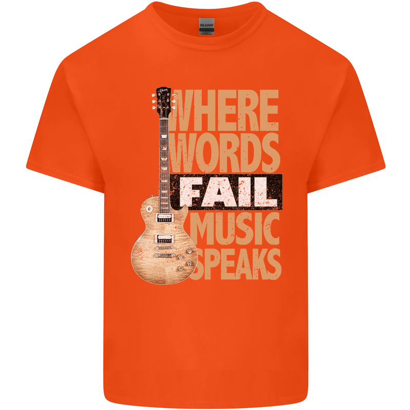 Guitar Words Fail Music Speaks Guitarist Mens Cotton T-Shirt Tee Top Orange