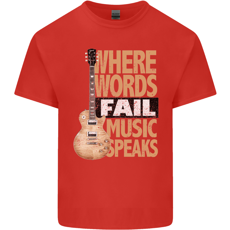 Guitar Words Fail Music Speaks Guitarist Mens Cotton T-Shirt Tee Top Red