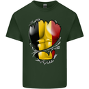 Gym Belgian Flag Ripped Muscles Belgium Mens Cotton T-Shirt Tee Top Forest Green