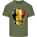 Gym Belgian Flag Ripped Muscles Belgium Mens Cotton T-Shirt Tee Top Military Green