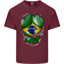Gym Brazilian Flag Ripped Muscles Brazil Mens Cotton T-Shirt Tee Top Maroon
