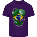 Gym Brazilian Flag Ripped Muscles Brazil Mens Cotton T-Shirt Tee Top Purple