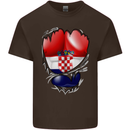 Gym Croatian Flag Ripped Muscles Croatia Mens Cotton T-Shirt Tee Top Dark Chocolate