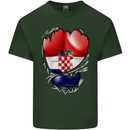 Gym Croatian Flag Ripped Muscles Croatia Mens Cotton T-Shirt Tee Top Forest Green