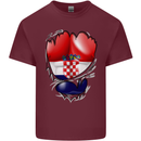 Gym Croatian Flag Ripped Muscles Croatia Mens Cotton T-Shirt Tee Top Maroon