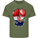 Gym Croatian Flag Ripped Muscles Croatia Mens Cotton T-Shirt Tee Top Military Green