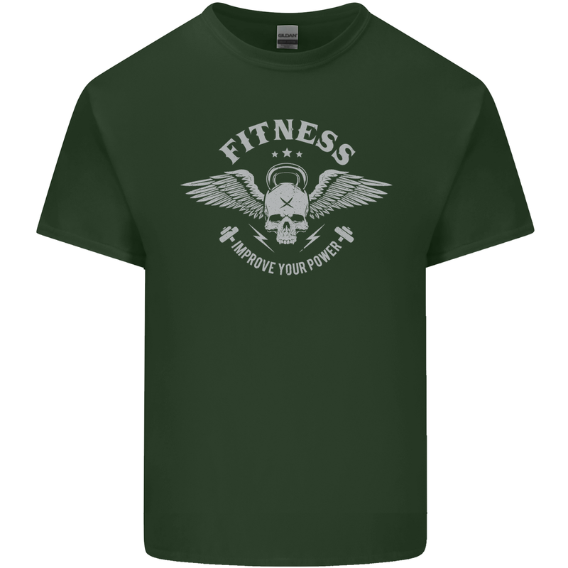 Gym Fitness Improve Your Power Skull Mens Cotton T-Shirt Tee Top Forest Green
