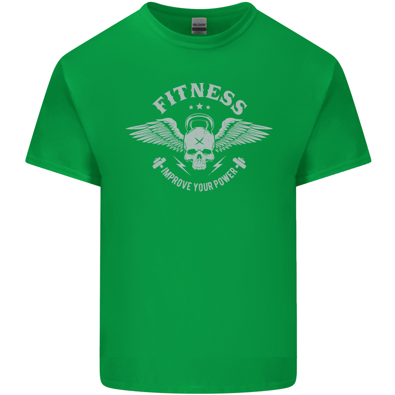 Gym Fitness Improve Your Power Skull Mens Cotton T-Shirt Tee Top Irish Green