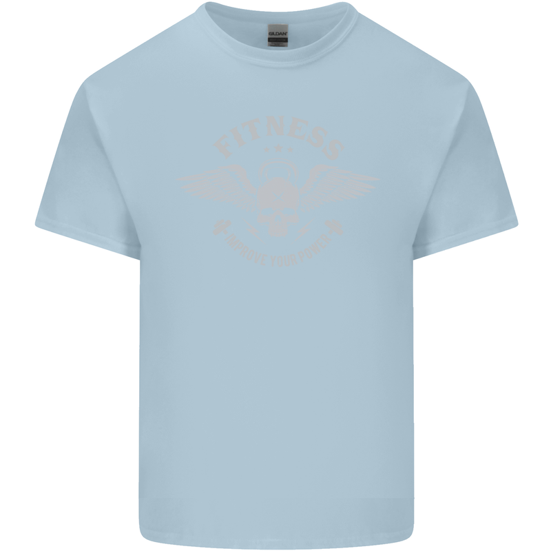 Gym Fitness Improve Your Power Skull Mens Cotton T-Shirt Tee Top Light Blue