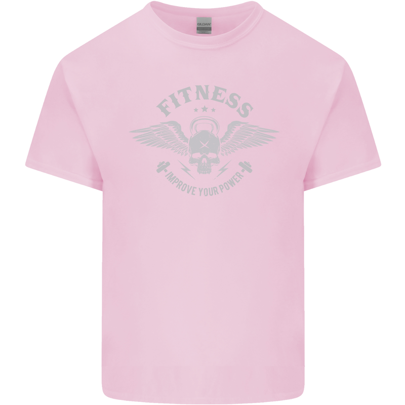 Gym Fitness Improve Your Power Skull Mens Cotton T-Shirt Tee Top Light Pink