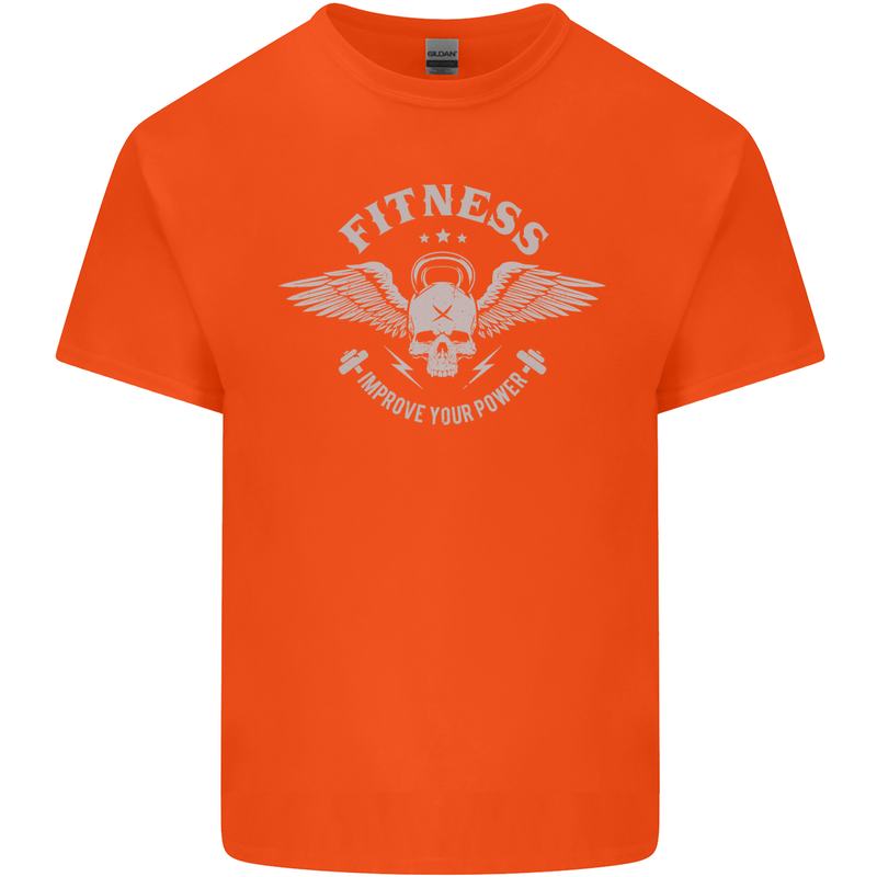 Gym Fitness Improve Your Power Skull Mens Cotton T-Shirt Tee Top Orange