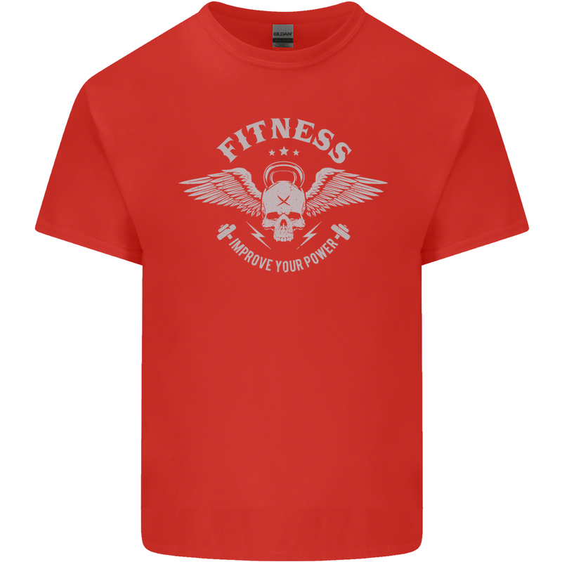 Gym Fitness Improve Your Power Skull Mens Cotton T-Shirt Tee Top Red