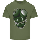Gym Green Torso Ripped Muscles Effect Mens Cotton T-Shirt Tee Top Military Green