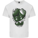 Gym Green Torso Ripped Muscles Effect Mens Cotton T-Shirt Tee Top White
