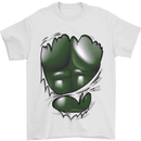Gym Green Torso Ripped Muscles Effect Mens T-Shirt Cotton Gildan White