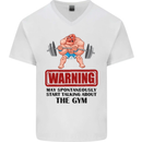 Gym May Start Talking About Mens V-Neck Cotton T-Shirt White