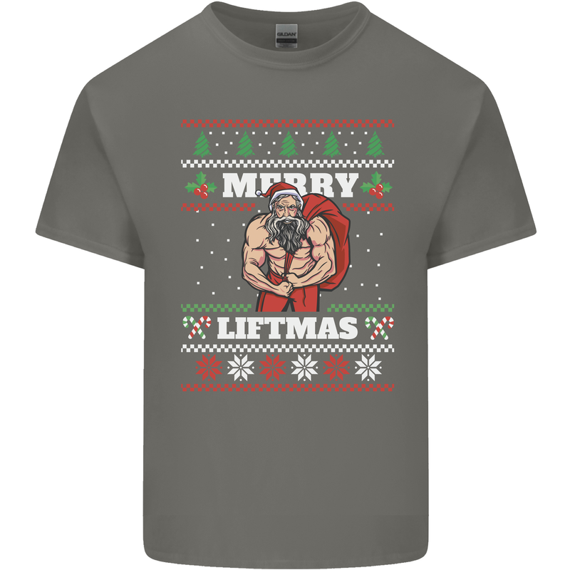 Gym Merry Liftmas Christmas Bodybuilding Mens Cotton T-Shirt Tee Top Charcoal