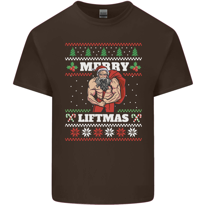 Gym Merry Liftmas Christmas Bodybuilding Mens Cotton T-Shirt Tee Top Dark Chocolate