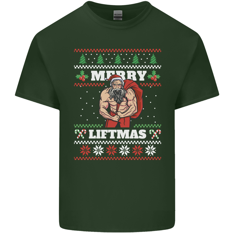 Gym Merry Liftmas Christmas Bodybuilding Mens Cotton T-Shirt Tee Top Forest Green