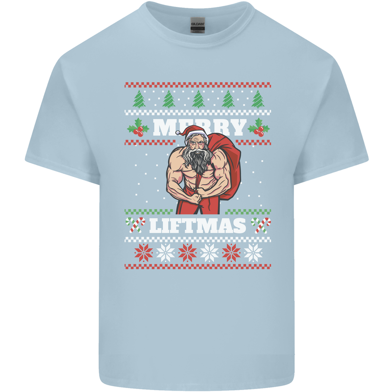 Gym Merry Liftmas Christmas Bodybuilding Mens Cotton T-Shirt Tee Top Light Blue