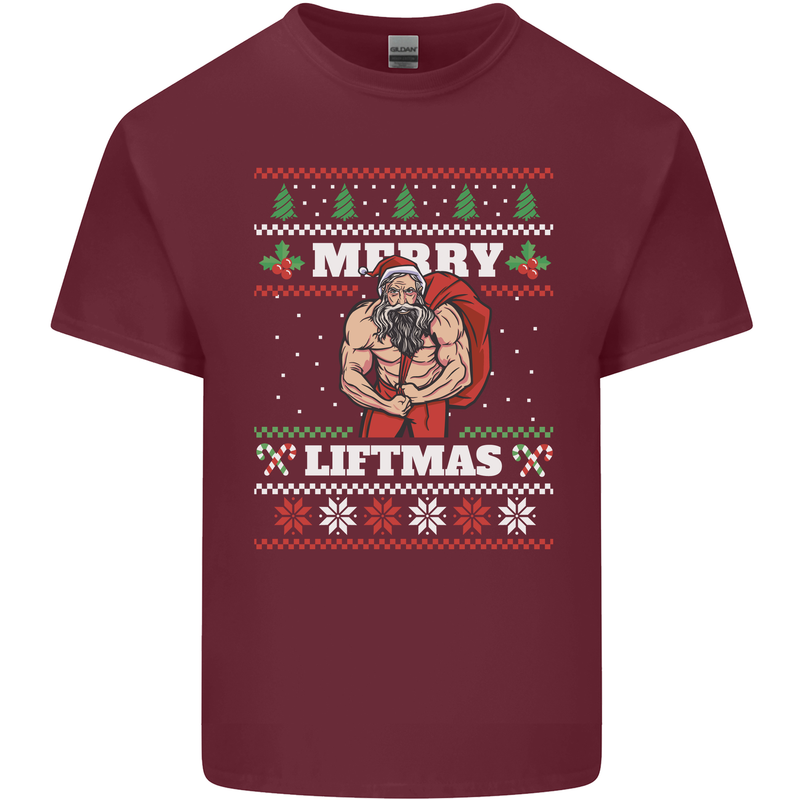 Gym Merry Liftmas Christmas Bodybuilding Mens Cotton T-Shirt Tee Top Maroon