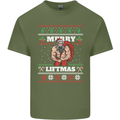 Gym Merry Liftmas Christmas Bodybuilding Mens Cotton T-Shirt Tee Top Military Green