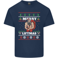 Gym Merry Liftmas Christmas Bodybuilding Mens Cotton T-Shirt Tee Top Navy Blue
