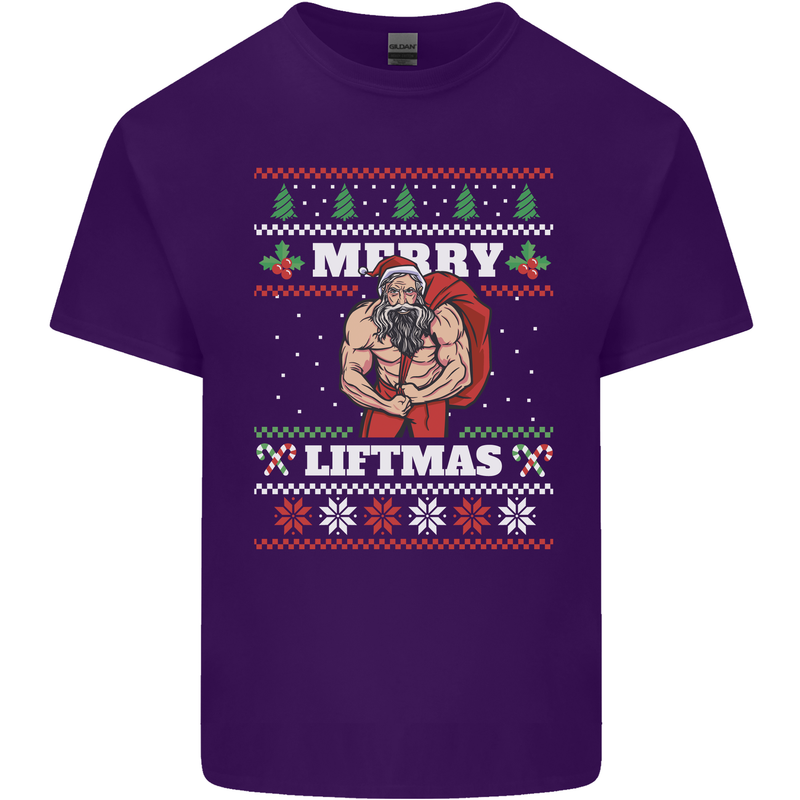 Gym Merry Liftmas Christmas Bodybuilding Mens Cotton T-Shirt Tee Top Purple