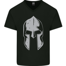 Gym Spartan Helmet Bodybuilding Fitness Mens V-Neck Cotton T-Shirt Black