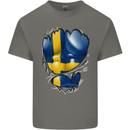 Gym Swedish Flag Ripped Muscles Sweeden Mens Cotton T-Shirt Tee Top Charcoal