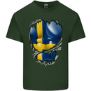 Gym Swedish Flag Ripped Muscles Sweeden Mens Cotton T-Shirt Tee Top Forest Green